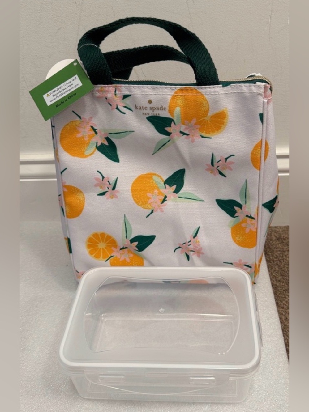 kate spade NWT orange citrus print insulated lunch tote food storage container - Picture 2 of 13